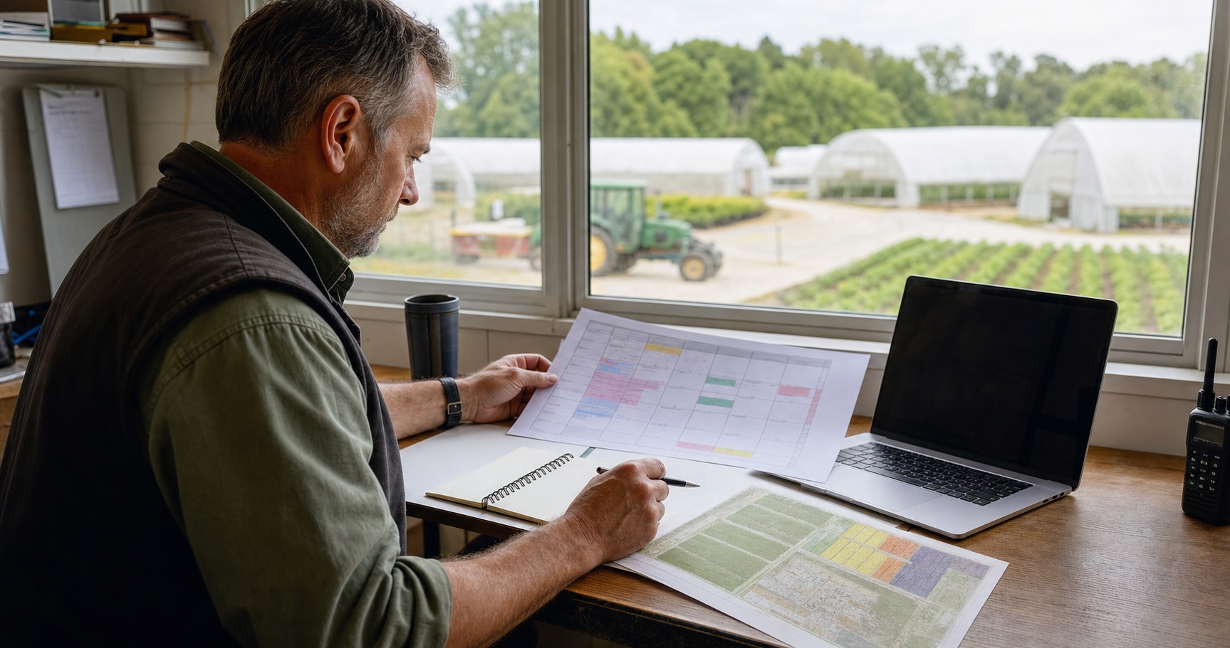 Grower reviewing a workforce and production plan
